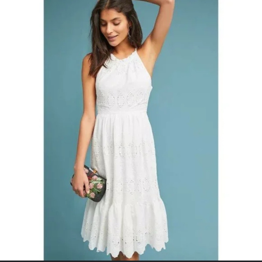 Maeve Anthropologie Ivory Eyelet Halter Dress
